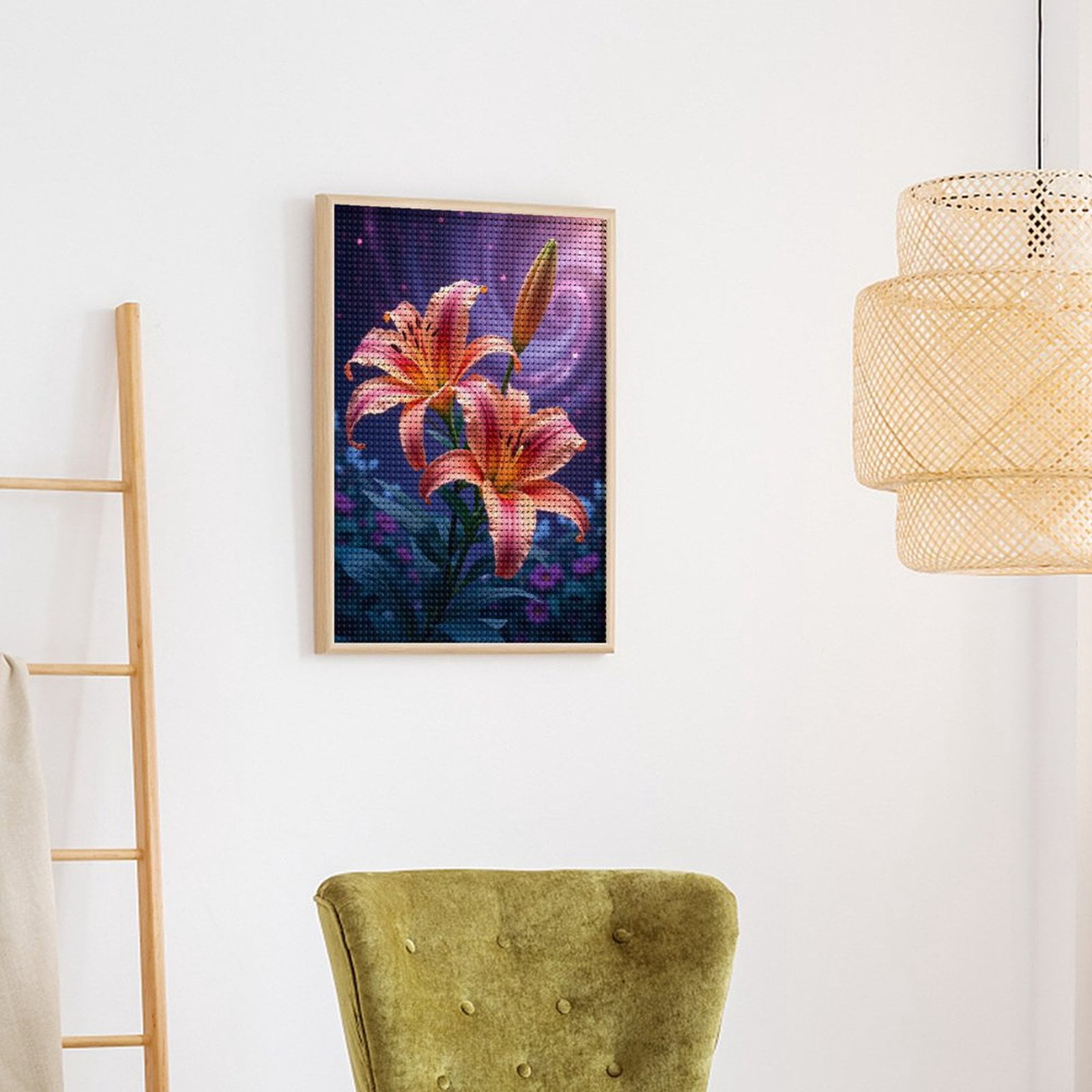 Diamond Art Kits for Adults, Vibrant Lily Flowers Cosmic Background 5D Diamond Painting Kits for Adults Beginners, DIY Full Drill Diamond Painting, Gem Art and Crafts 12x16