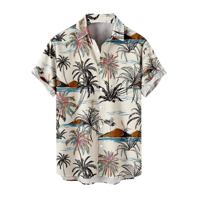 Camisas Para Hombre Manga Larga Camisa de manga corta con estampado digital 3d de ocio de tendencia de moda de playa de turismo de vacaciones de verano para hombres (Beige, XXL)