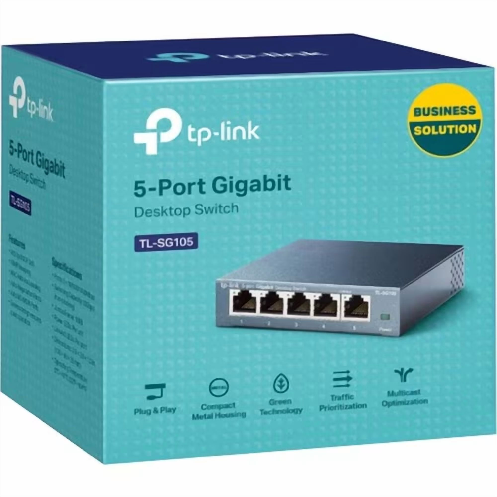 TP-LINK TL-SG105 5-Port 10/100/1000Mbps Desktop Gigabit Steel Cased Switch - 5 Ports - Gigabit Ethernet, TL-SG105 5-Port