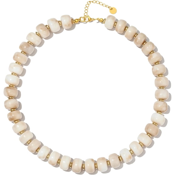 SUETOR Creamy White Boho Chunky Beaded Necklace for Women Trendy Resin Statement Choker Necklace Summer Beach Style Womens Vacation Fashion Jewelry Gifts Accessories