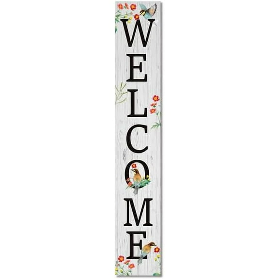 Rustic Farmhouse Welcome Bird Flower Porch Board Welcome Sign and Porch Leaner for Front Door Porch Deck Patio or Wall Indoor Outdoor Spring & Summer Farmhouse Wood Sign 6x16 Inch