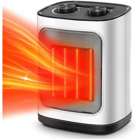 Open Box Kismile Portable Electric Space Heater with Thermostat, 1500W - WHITE