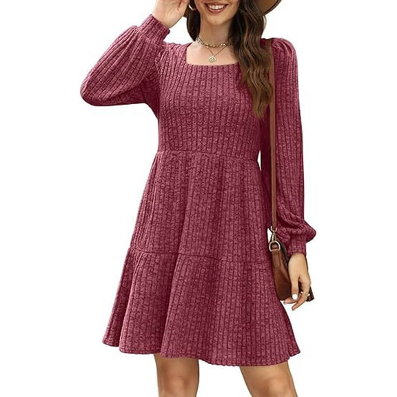 WJHWSX Fall Dresses for Women 2025,Womens Dresses,Dresses for Women,Long Sleeve,Pockets,Soft,Solid,L(US:8)