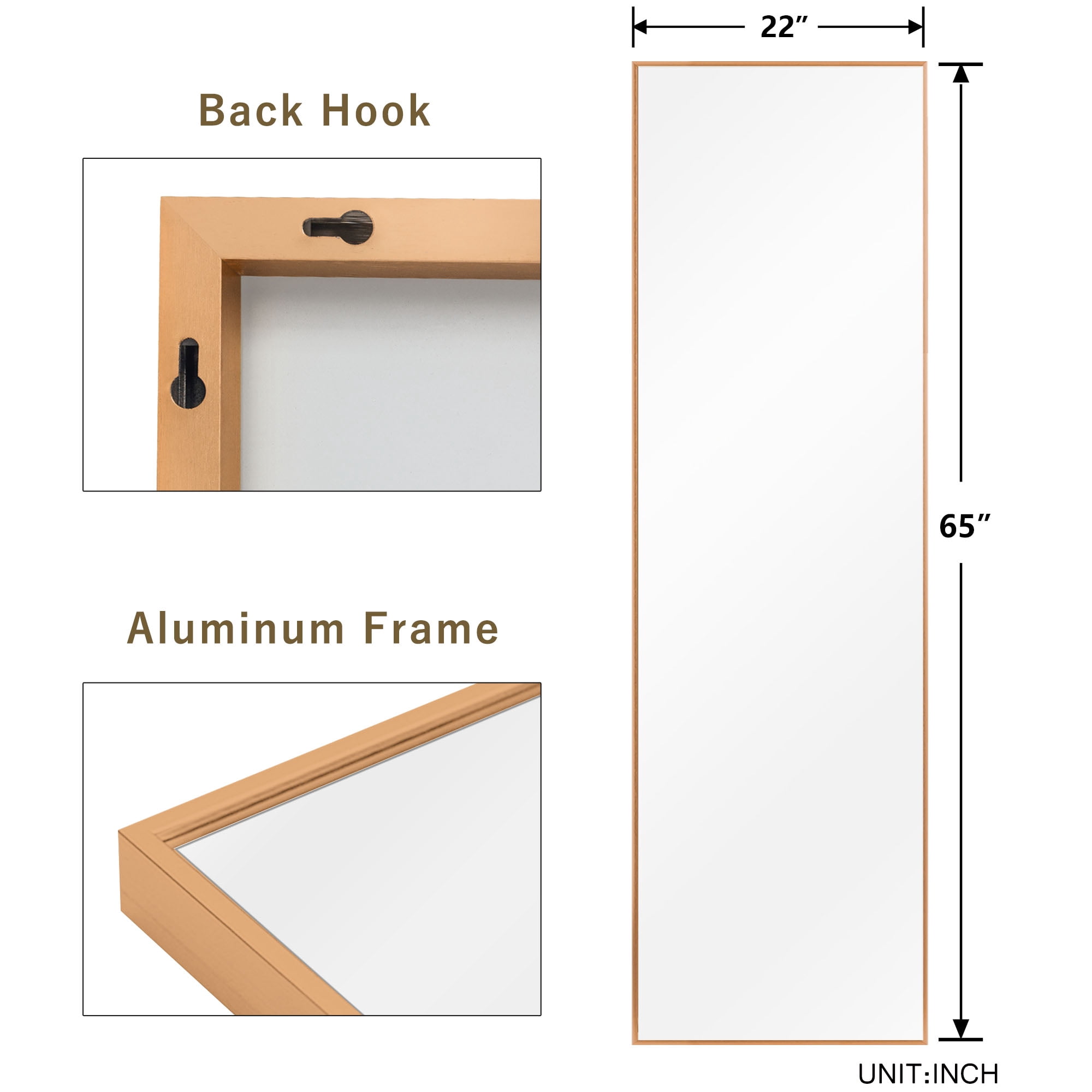 64"x22" Full Length Mirror Floor Mirror,Gold
