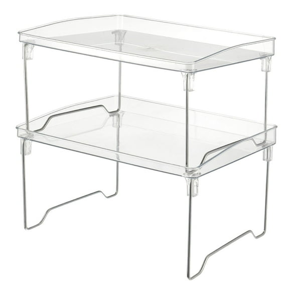 2 Pcs Spice Rack Organizer, Cabinet Organizer Shelf, Stackable Kitchen Counter Shelves, Countertop Organizers, Clear Plastic Storage Shelves Rack for Makeup Bathroom Desk Pantry Organization