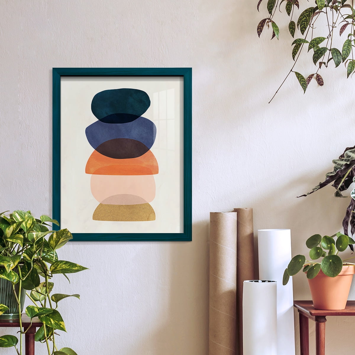 Mod Pods I -Framed Print w/glass-Ocean Blue