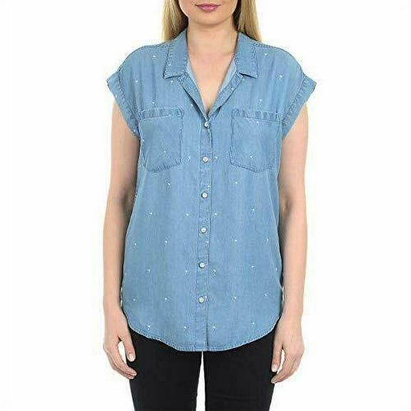 Jach's Ladies' Girlfriend Short Sleeve Tencel Blouse in Medium Denim, M