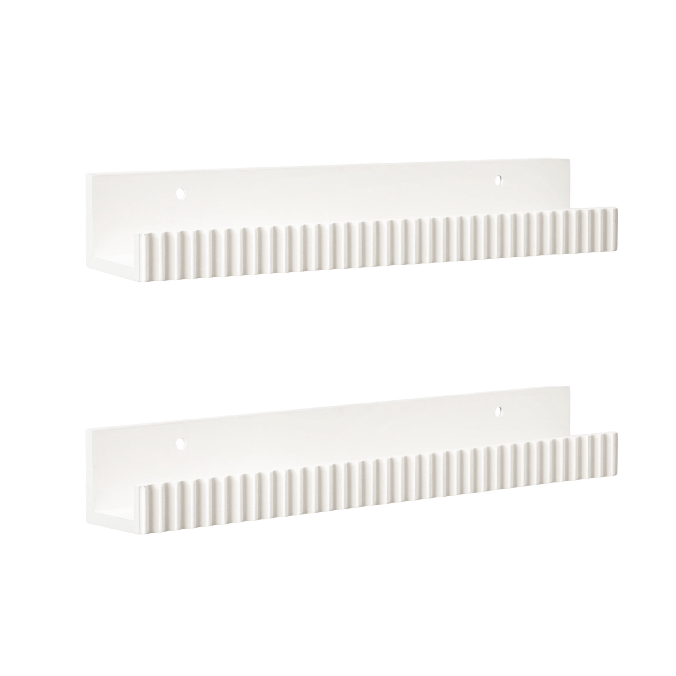 Kate and Laurel Furrow Modern Wood Photo Display Ledges, Set of 2, 24 Inches, White, Scalloped Floating Picture Ledge Shelf Set with Lip for Use as Nursery Book Shelves or Gallery Wall Decor