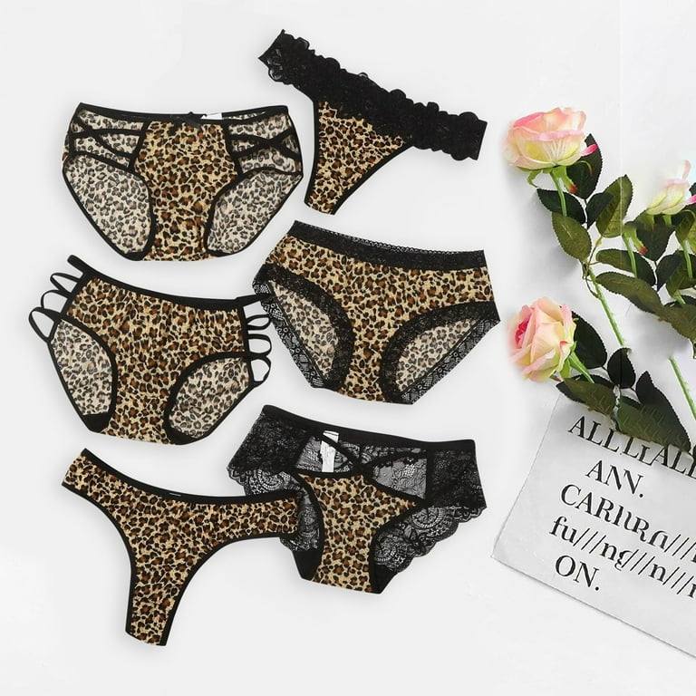 Aofany 6PC Leopard Print Women Translucent Underwear Sheer