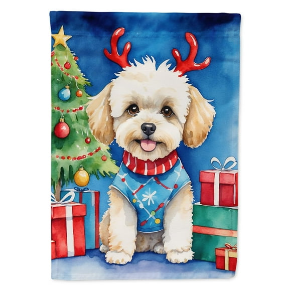 Maltipoo Christmas Reindeer House Flag