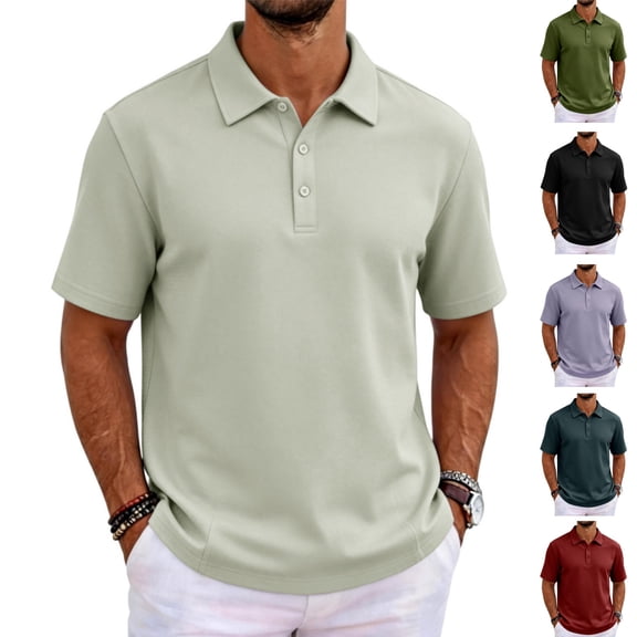 Men's Polo Shirt Short Sleeve 3 Button Cotton Casual T-Shirts Sweat Absorbent Performance Work Golf Tee