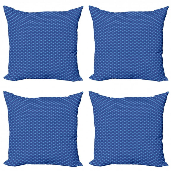 Abstract Throw Pillow Cushion Case Pack of 4, Continuous Pattern with Floral Stars, Modern Accent Double-Sided Print, 4 Sizes, Sky Blue Violet Blue, by Ambesonne