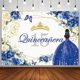 thumbnail image 1 of Fondo de quinceañera para el 15.º cumpleaños de una dulce niña, fiesta de mis quince años, corona floral con purpurina real, pancarta de mariposas, fondo para fotografía, accesorios para fotos, 1 of 4