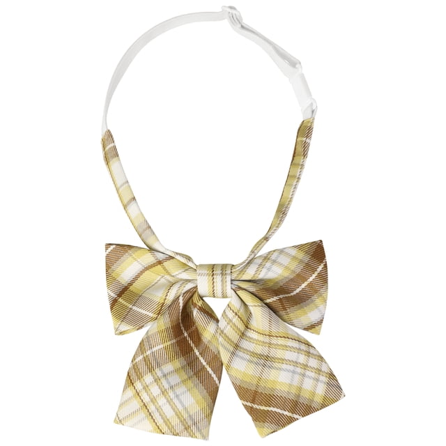 Corbatas de mo?o preatadas INSPIRE CHIC a cuadros, lindas, elegantes y coloridas para mujeres, uniforme escolar, marrón y amarillo, talla única