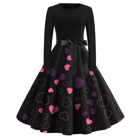 

Yohome Women Vintage Long Sleeve Valentine s Day Printed Housewife Evening Party Prom