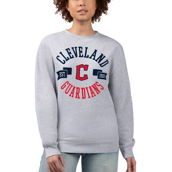Women's G-III 4Her by Carl Banks Heather Gray Cleveland Guardians Team Logo Fleece Pullover Sweatshirt