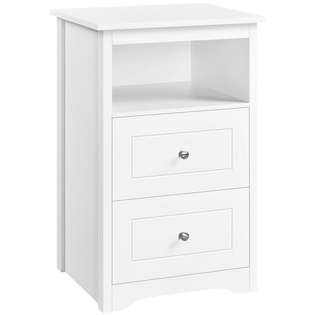 Fullfurnique Table de Chevet Haute Moderne avec 2 tiroirs et 1 Casier, Blanc