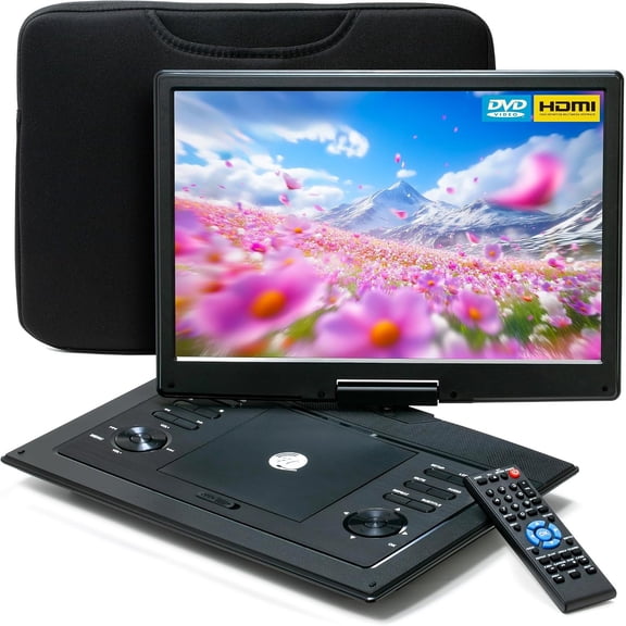 Portable DVD Player with 15.4" Swivel Screen, Rechargeable , Remote Control, DVD Player with Speakers, DVD Player Portable for , Support CD/DVD/SD Card/USB, Include Storage Bag