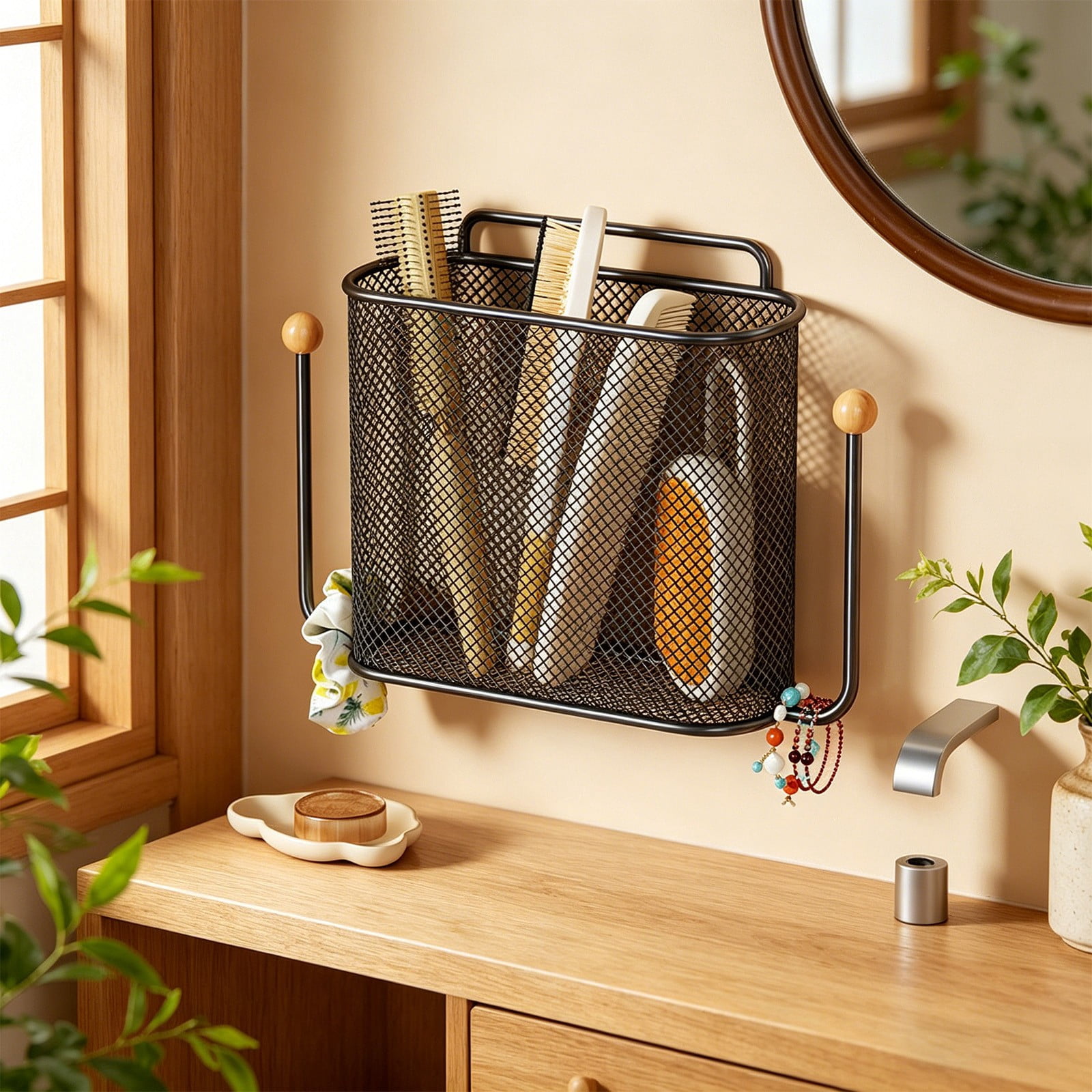 Bathroom Wall Mounted Storage Basket Metal Organizer No Drill Storage Shelf, Rust Resistant Breathable Strong Easy Install Space Saving, For Bathroom Kitchen Bedroom Dorm Wall Storage