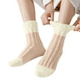 thumbnail image 3 of Women's Soft Coral Fleece Socks, Extra Thickened Plush Thermal Socks for Autumn and Winter, Non-Slip Cozy Home Socks, Warm Fuzzy House Slipper Socks for Indoor Comfort - Beige, 3 of 5
