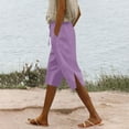 thumbnail image 2 of Kvture Linen Bermuda Shorts for Women Plus Size Summer Casual with Pockets Drawstring Elastic Waist Side Slit Pants Purple XL, 2 of 6