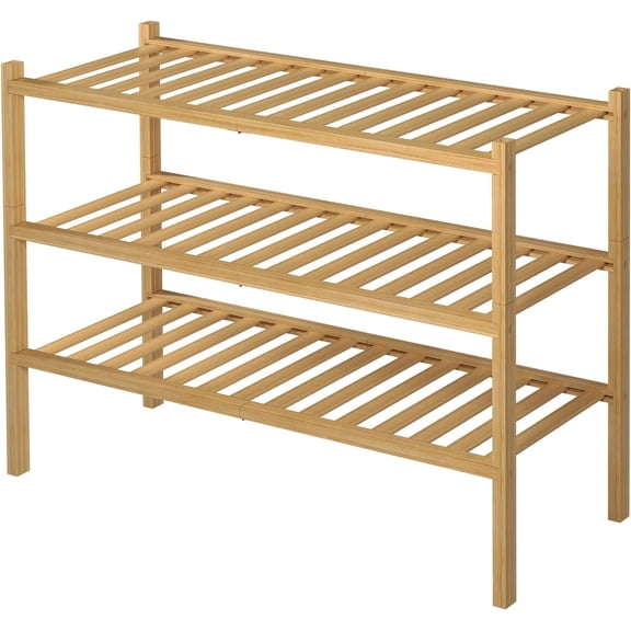 3 Tier Stackable Bamboo Shoe Rack, Free Standing Shoe Storage Organizer for Entryway Closet Small Space, 27"x11"x20" Natural Finish