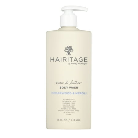 Hairitage Now & Lather Cedarwood & Neroli Scented Body Wash for all genders & skin types, 14 fl oz.