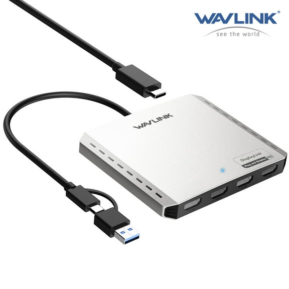 WAVLINK Laptop USB Adapter, 4K@60Hz Quad Display USB Adapter with 4 HDMI Ports, with 85W Charging for Laptop, Supports Multiple Monitors