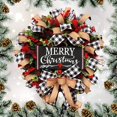 thumbnail image 2 of Aosijia Check Merry Christmas Wreath for Front Door 15" White and Black Plaid Christmas Wreaths for Chriatmas Decorations Decorated with Burlap Ribbon Berries Greenery and Snowy, 2 of 9