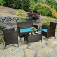 thumbnail image 4 of Patiojoy 4PCS Patio Rattan Wicker Furniture Set Sofa Chair Table Set w Turquoise Cushions, 4 of 10