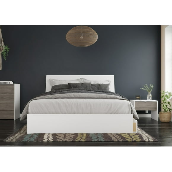 Nexera 402679 3-Piece Bedroom Set With Bed Frame, Headboard & Nightstand, Queen|White & Bark Grey