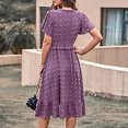 thumbnail image 5 of Usmixi Formal Dresses for Women Empire Waist Beach Lightweight Chiffon Jacquard Sun Dress V-Neck Short Sleeve Solid Summer Midi Dresses Purple L, 5 of 7