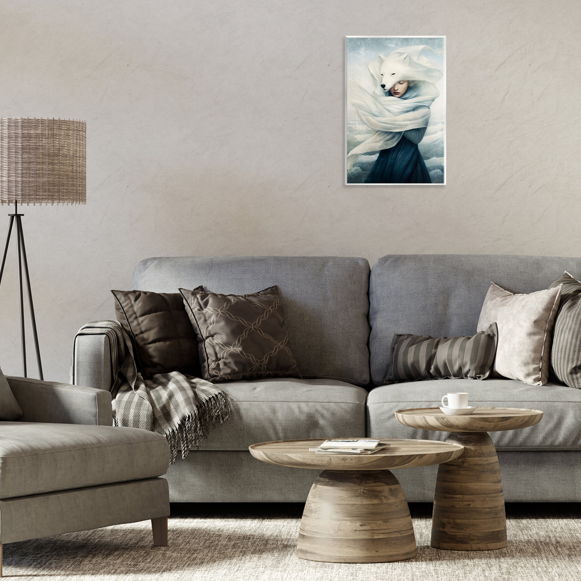 Stupell Industries Wolf Swathed Woman People Painting Unframed Art Print Wall Art, 10 x 15