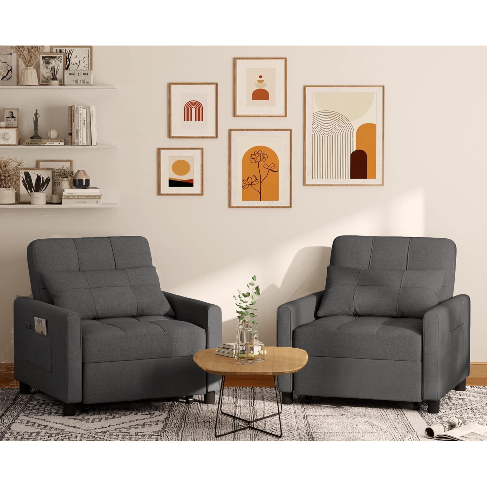 Recliner Sofa, Lofka 3 in 1 Convertible Chair Bed with Adjustable Backrest for Living Room & Office, Dark Gray