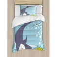 thumbnail image 3 of Yellow Submarine Duvet Cover Set, Shark with Vessel in Ocean Bubbles Under Sea Theme Animals Cartoon, Decorative 3 Piece Bedding Set with 2 Pillow Shams, King Size, Blue Grey Yellow, by Ambesonne, 3 of 3
