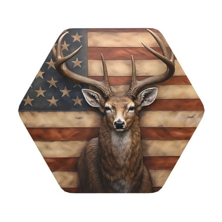 

Cauagu Deer American Flag Wall for Round Coaster Drink Coasters Set of 4 Leather Bar Beer Beverage Cup Mat for Drinks for Tabletop Protection & Coffee Table Decor