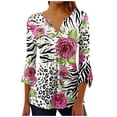 thumbnail image 2 of ICHUANYI Clearance Women's Casual Trumpet 3/4 Sleeve Printed Buttoned Basic Ruched Corset Tunic Tops Pleated T-shirts Blouses(Black, S) ICHUANYI WER2023081107429, 2 of 5