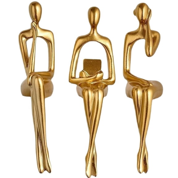 Thinker Statue Gold Decor Abstract Art Sculpture, Golden Resin Collectible Figurines for Home Living Room Office Shelf Decoration,Great Gifts Ideas (Sitting Posture-Gold)