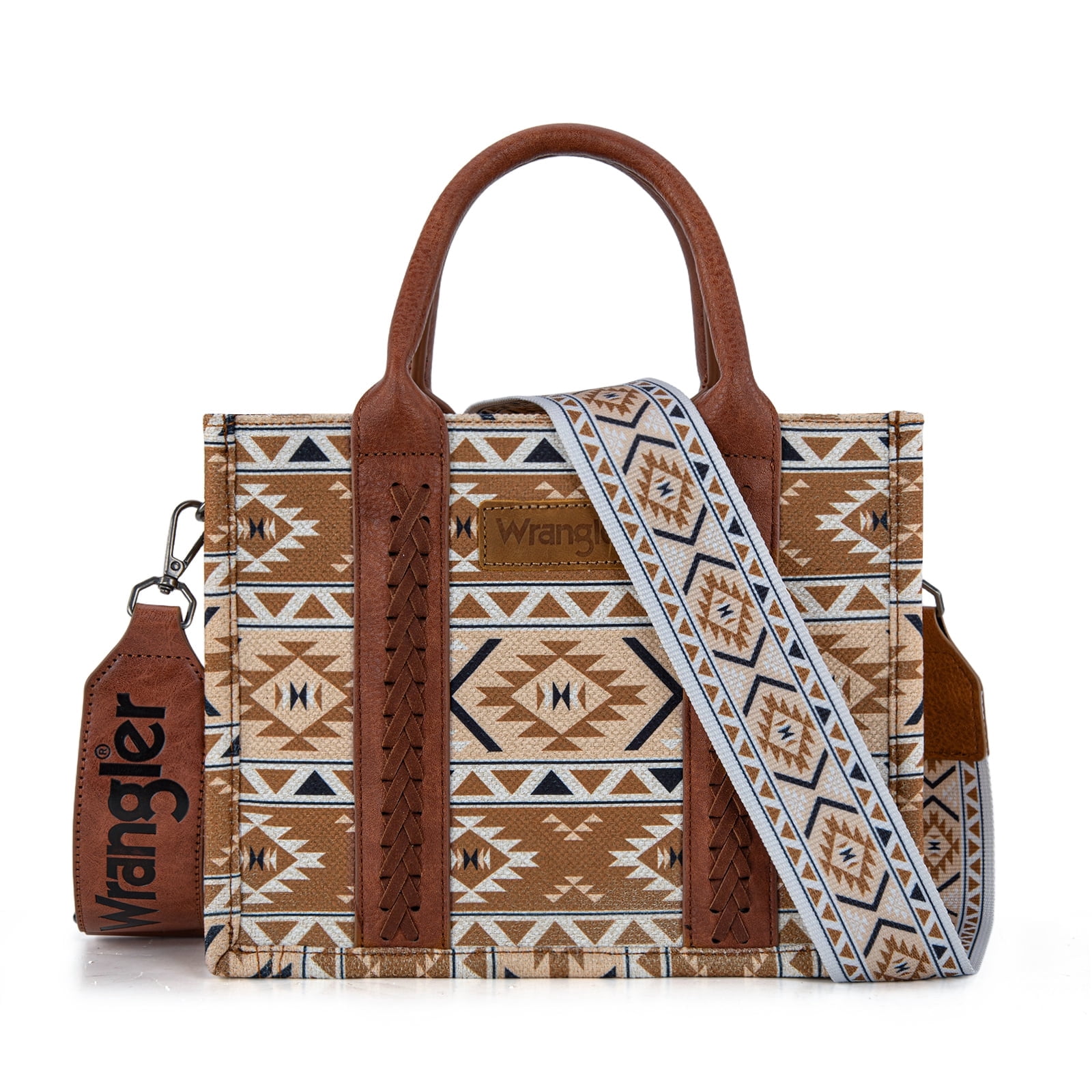 Wrangler Aztec Tote Bag for Women Boho Shoulder Purses and Handbags, Aztec Brown