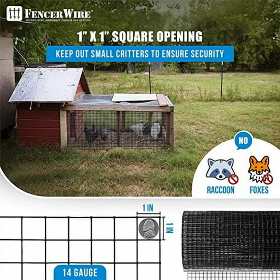 Fencer Wire 14 Gauge Black Vinyl Coated Welded Wire Mesh Size 1 inch by 1 inch (2 ft. x 50 ft.)