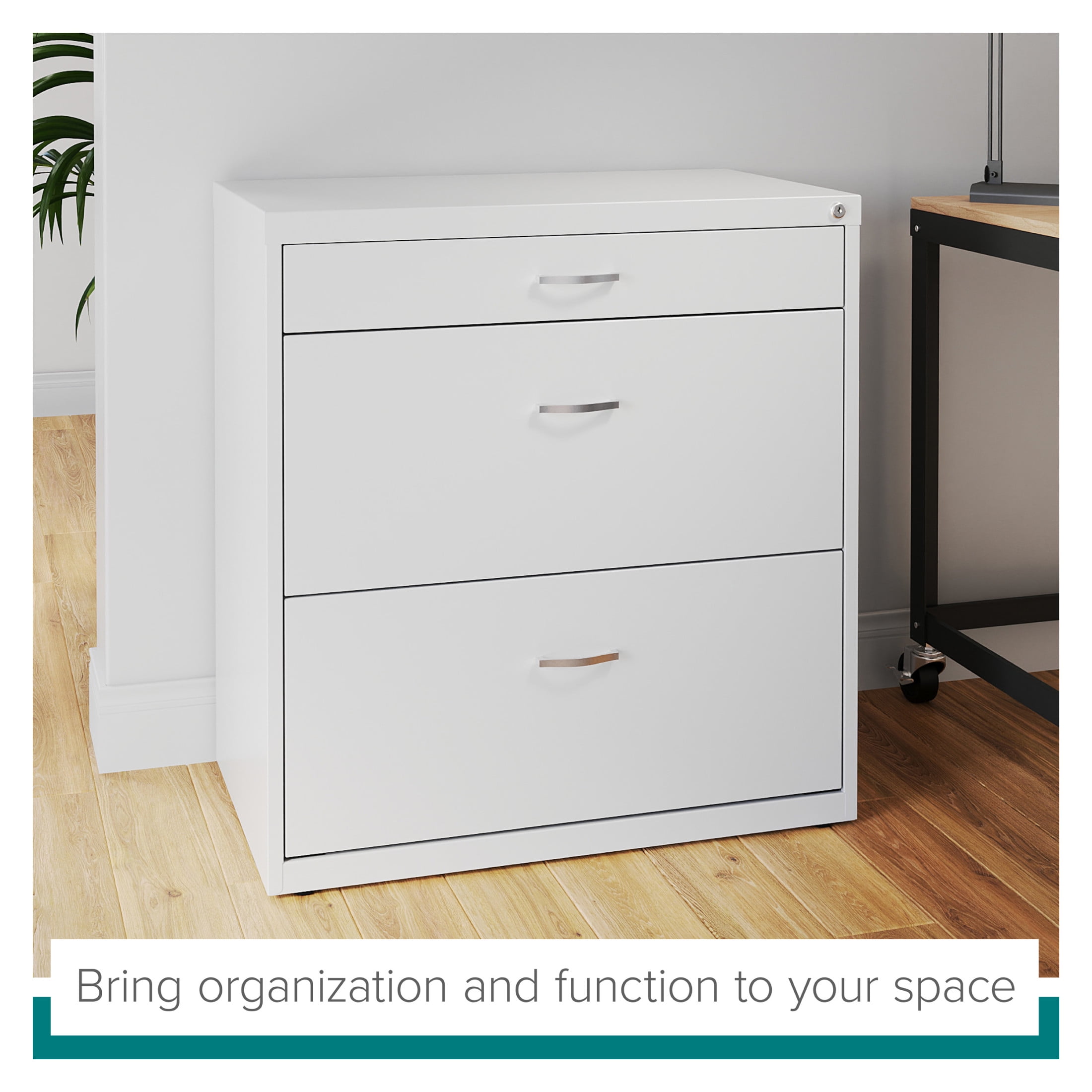 Space Solutions 30" Wide 3 Drawer Lateral File Cabinet for Home or Office, Fits Letter and Legal Paper Sizes, White