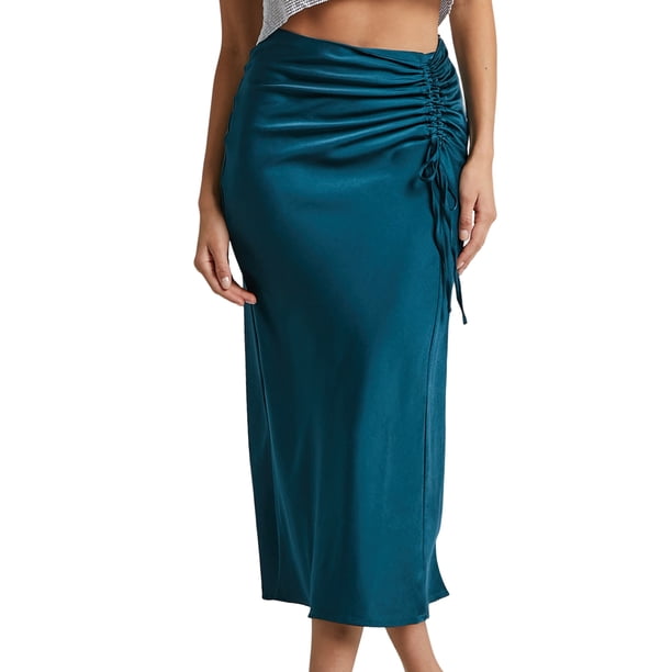 Falda Casual Falda casual Falda drapeada cruzada Faldas largas para mujer Fiesta de verano (Azul XL) Cgtredaw Para estrenar
