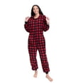 thumbnail image 3 of Buffalo Plaid Fleece Hoodie Onesie Pajama with Drop Seat Men & Women, 3 of 4