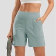 thumbnail image 4 of UOCUFY 6''/ 8'' Shorts for Women with 4 Pockets | High Waisted, Long, Soft, Lightweight, Stretch, Athletic, Workout, Running, Walking, Casual, Bermuda Shorts for Summer (Light Green, L), 4 of 7
