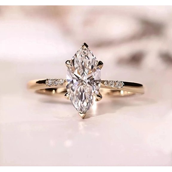 2Ct Marquise Cut Lab Created Diamond Solitaire Engagement Ring 14K Yellow Gold Plated Silver
