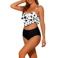 thumbnail image 4 of INSPIRAR CHIC Conjunto de Bikini de Dos Piezas con Tankini de Estampado de Vaca y Volantes, Control de Abdomen, Bikini de Cintura Alta, Negro Mediano, 4 of 5