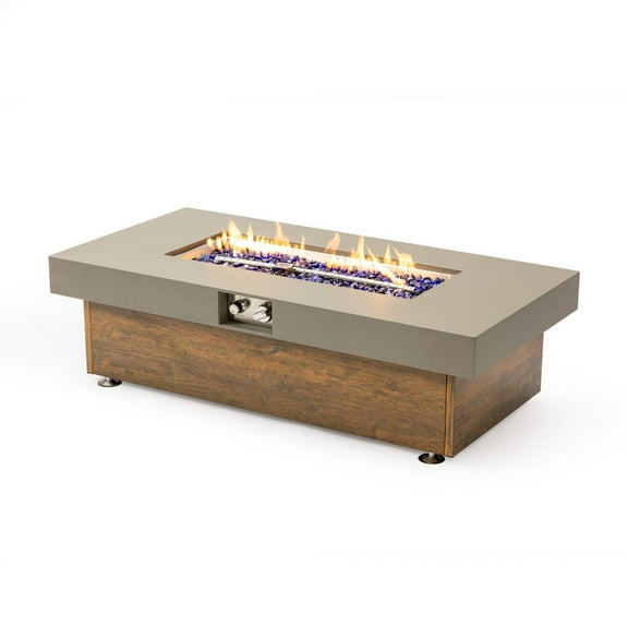 WARMMUSE Outdoor Gas Fire Pit Table, 48" SGS Certified Propane Smokeless FirePit for Outside, Adjustable Flame, 50,000 BTU, Rectangle, Walnut