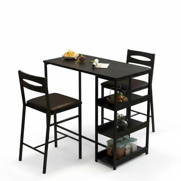 Juego de Comedor de 3 Piezas para Espacios Pequeños - Mesa de Bar Moderna Rectangular con 2 Taburetes, Estructura de Metal Resistente, Ideal para Apartamento, Cocina, Negro