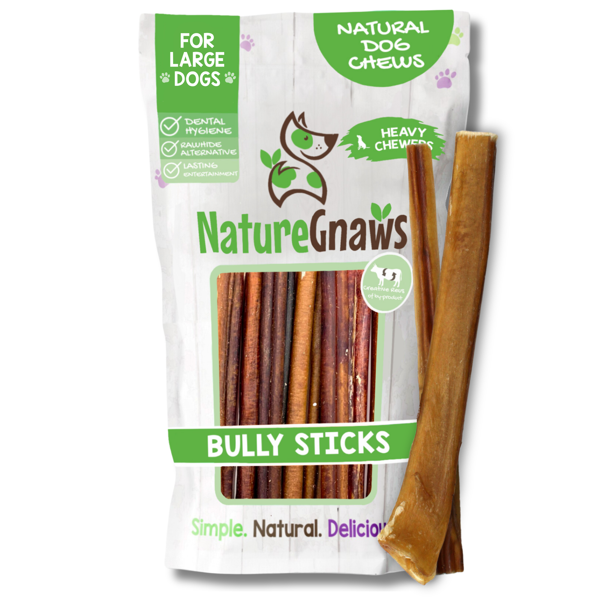 Nature Gnaws Large Bully Sticks, Natural Beef Dog Chews