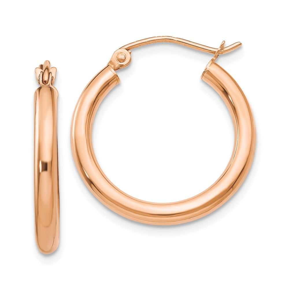 Diamond2Deal - 14k Rose Gold 20mm Small Round Snap Closure Hoop ...